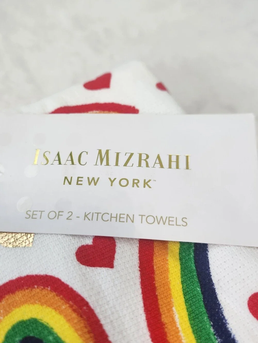 NWT Isaac Mizrahi New York Rainbow & Heart Kitchen Towels Set Of 2